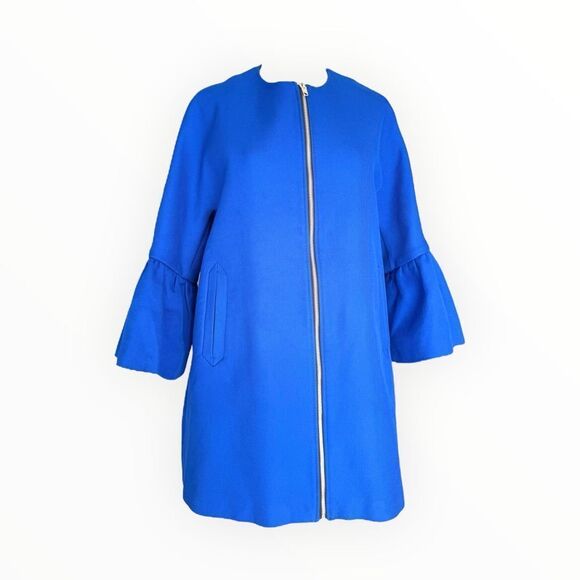 ZARA BASIC NWOT Frilled sleeve coat in Royal Blue Size L - Picture 1 of 12